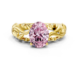 Yellow gold Fancy Pink Oval  Solitaire Diamond Leaf Vine Band with Prong Setting_42