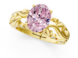 Yellow gold Fancy Pink Oval  Solitaire Diamond Leaf Vine Band with Prong Setting_43