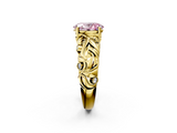 Yellow gold Fancy Pink Oval  Solitaire Diamond Leaf Vine Band with Prong Setting_44