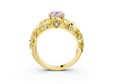 Yellow gold Fancy Pink Oval  Solitaire Diamond Leaf Vine Band with Prong Setting_45