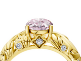 Yellow gold Fancy Pink Oval  Solitaire Diamond Leaf Vine Band with Prong Setting_46