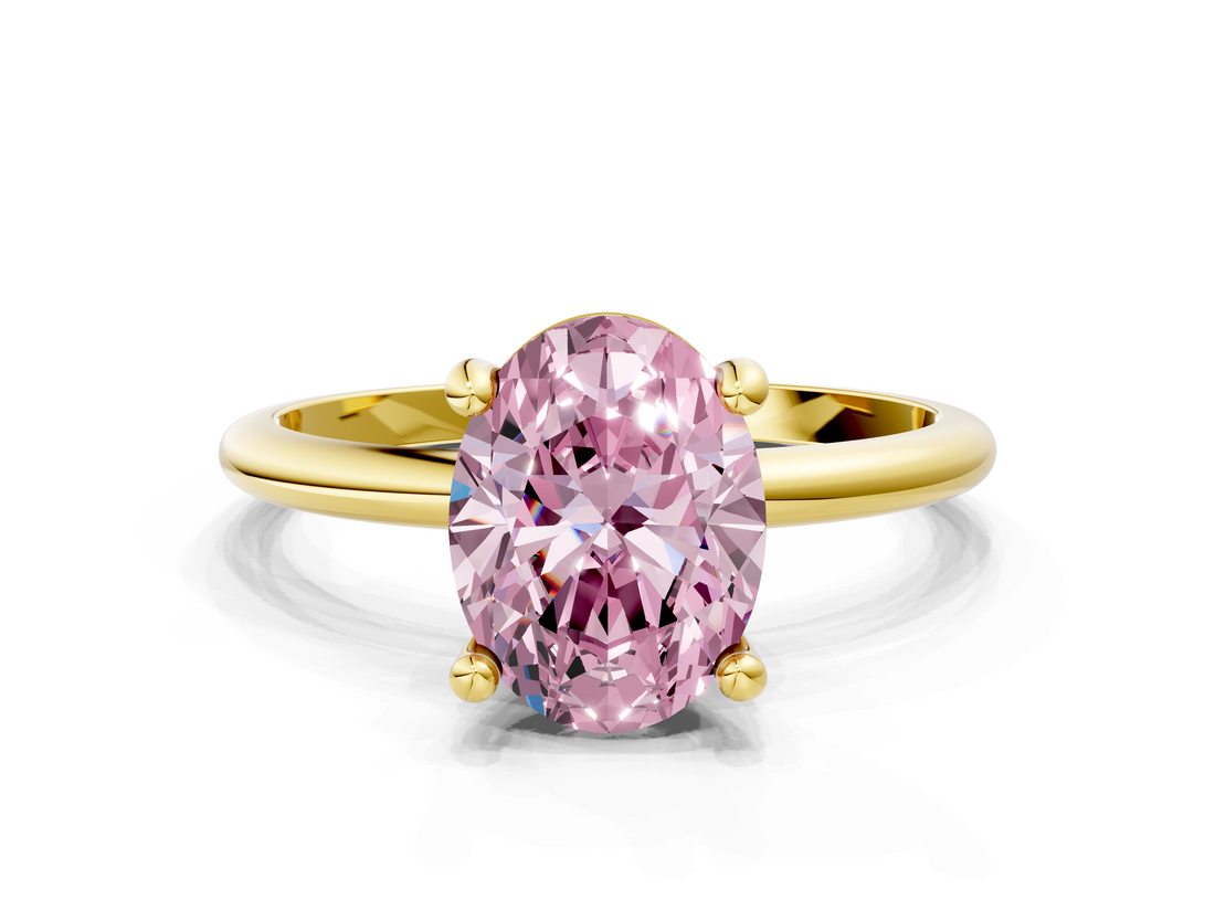 Yellow gold Fancy Pink Oval  Solitaire Diamond Ring with 4-Prong Setting on a Classic Band_3