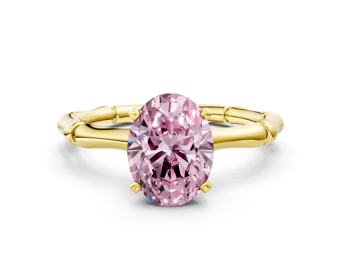 Yellow gold Fancy Pink Oval  Solitaire Diamond Ring with Bamboo Band and Four-Prong Setting_55