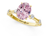 Yellow gold Fancy Pink Oval  Solitaire Diamond Ring with Bezel Set Side Stones and Prong Setting_4