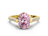 Yellow gold Fancy Pink Oval  Solitaire Diamond Ring with Channel Set Band and Bezel Prong Setting_56