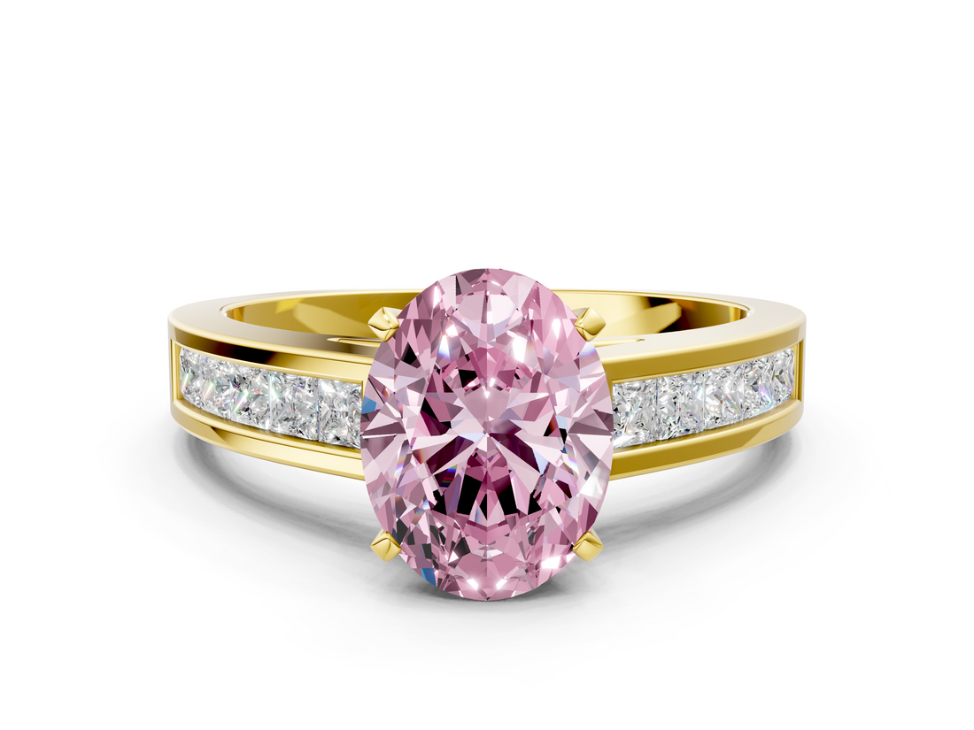 Yellow gold Fancy Pink Oval  Solitaire Diamond Ring with Channel-Set Band and Four-Prong Setting_3