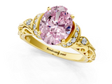 Yellow gold Fancy Pink Oval  Solitaire Diamond Ring with Filigree Band and Four-Prong Setting_26