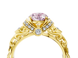 Yellow gold Fancy Pink Oval  Solitaire Diamond Ring with Filigree Band and Four-Prong Setting_29