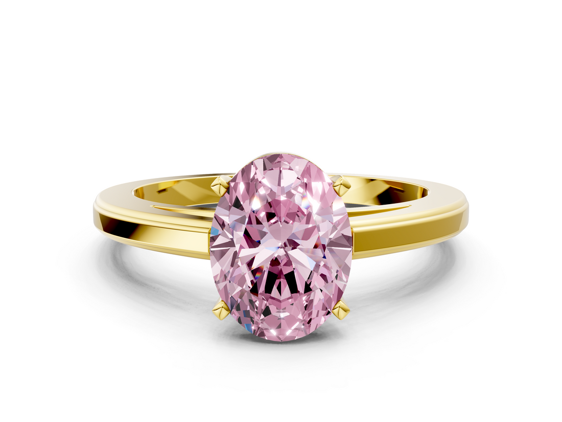 Yellow gold Fancy Pink Oval  Solitaire Diamond Ring with Four-Prong Setting and Classic Band_3