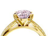 Yellow gold Fancy Pink Oval  Solitaire Diamond Ring with Milgrain Pavé Band and Four-Prong Setting_24
