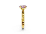 Yellow gold Fancy Pink Oval  Solitaire Diamond Ring with Milgrain and Black Enamel X Pattern Band_177