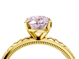 Yellow gold Fancy Pink Oval  Solitaire Diamond Ring with Milgrain and Black Enamel X Pattern Band_179