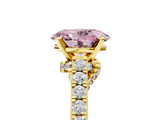 Yellow gold Fancy Pink Oval  Solitaire Diamond Ring with Pavé Band and Four-Prong Setting_90