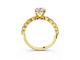 Yellow gold Fancy Pink Oval  Solitaire Diamond Ring with Pave Band and Four-Prong Setting_231