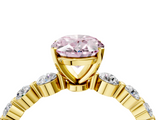 Yellow gold Fancy Pink Oval  Solitaire Diamond Ring with Pave Band and Four-Prong Setting_232