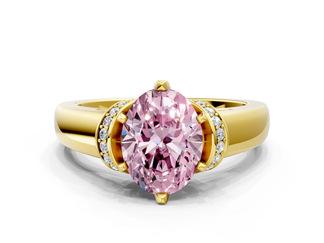 Yellow gold Fancy Pink Oval  Solitaire Diamond Ring with Pave Band and Six-Prong Setting_32