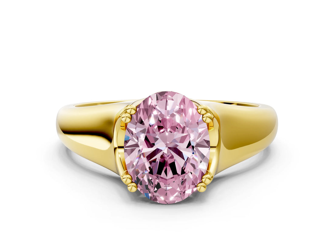 Yellow gold Fancy Pink Oval  Solitaire Diamond Ring with Six-Prong Cathedral Setting_44