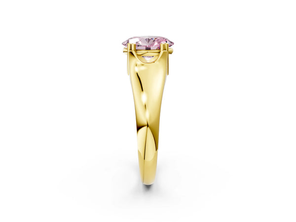 Yellow gold Fancy Pink Oval Cut Diamond Solitaire Ring with Wide Band and Prong Setting