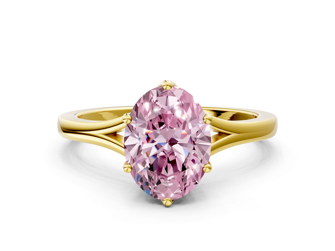Yellow gold Fancy Pink Oval  Solitaire Diamond Ring with Six-Prong Setting and Tapered Band_17