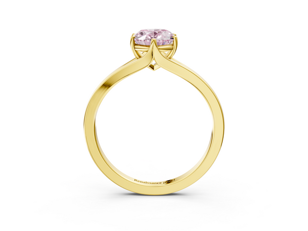 Yellow gold Fancy Pink Oval  Solitaire Diamond Ring with Six-Prong Setting and Tapered Band