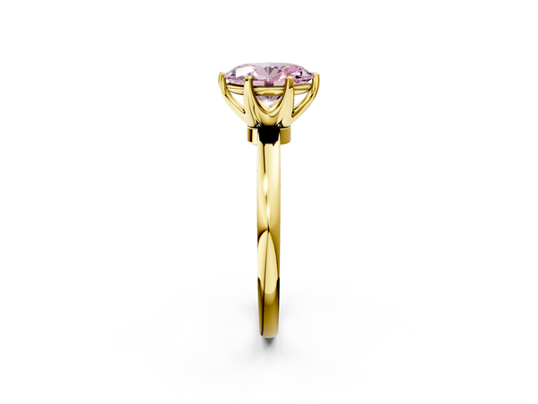 Yellow gold Fancy Pink Oval  Solitaire Diamond Ring with Six-Prong Setting on a Classic Band