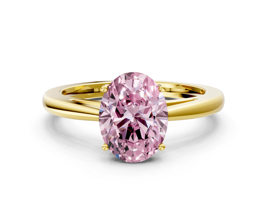 Yellow gold Fancy Pink Oval  Solitaire Diamond Ring with Split Shank and Four-Prong Setting_12