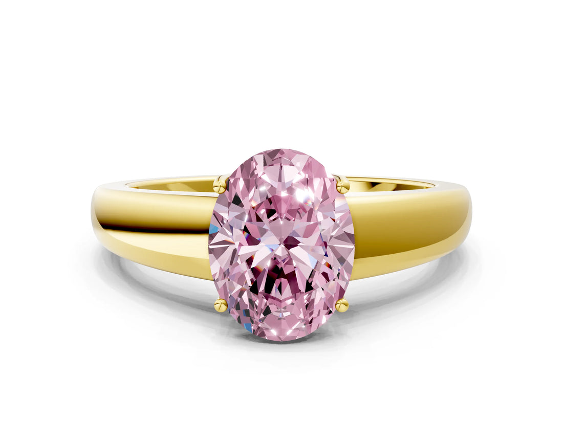 Yellow gold Fancy Pink Oval  Solitaire Diamond Ring with Tapered Band and Four-Prong Setting_49