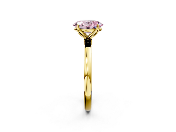 Yellow gold Fancy Pink Oval  Solitaire Diamond Ring with Thin Band and Four-Prong Setting