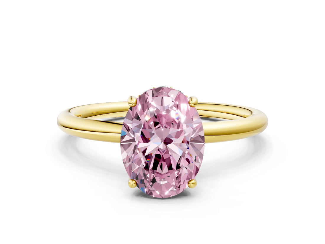 Yellow gold Fancy Pink Oval  Solitaire Diamond Ring with a Classic Band and Four-Prong Setting 1