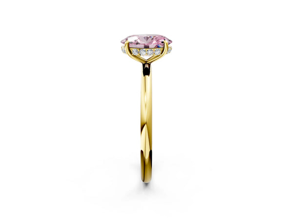 Yellow gold Fancy Pink Oval  Solitaire Diamond Ring with a Classic Band and Four-Prong Setting
