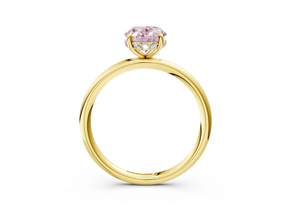 Yellow gold Fancy Pink Oval  Solitaire Diamond Ring with a Classic Band and Four-Prong Setting