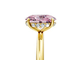Yellow gold Fancy Pink Oval  Solitaire Diamond Ring with a Classic Band and Four-Prong Setting