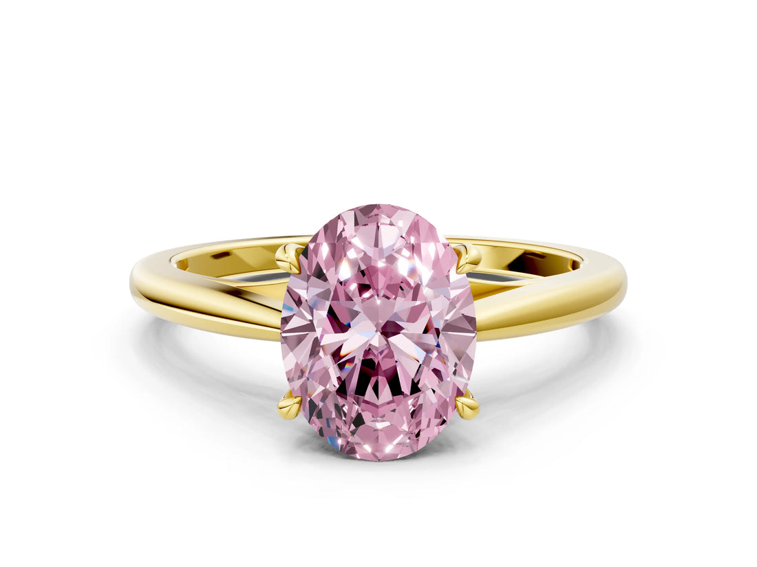 Yellow gold Fancy Pink Oval  Solitaire Engagement Ring with Four-Prong Setting and Classic Band 1