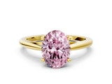 Yellow gold Fancy Pink Oval  Solitaire Engagement Ring with Four-Prong Setting and Classic Band 1