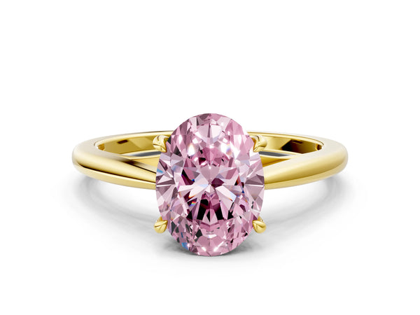 Yellow gold Fancy Pink Oval  Solitaire Engagement Ring with Four-Prong Setting and Classic Band