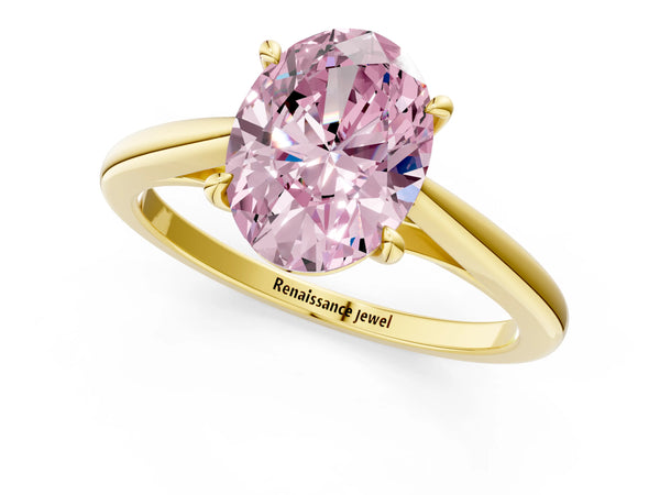 Yellow gold Fancy Pink Oval  Solitaire Engagement Ring with Four-Prong Setting and Classic Band