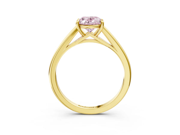 Yellow gold Fancy Pink Oval  Solitaire Engagement Ring with Four-Prong Setting and Classic Band