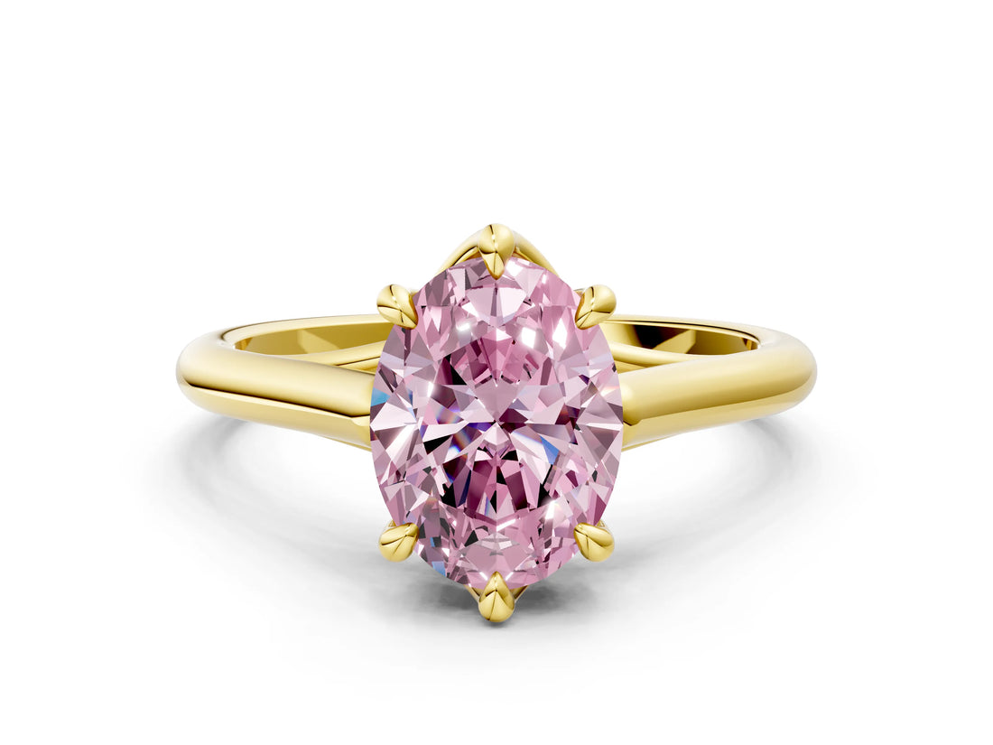 Yellow gold Fancy Pink Oval  Solitaire Engagement Ring with Six-Prong Setting and Classic Band