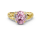 Yellow gold Fancy Pink Oval  Solitaire Filigree Engagement Ring with Halo and Prong Setting_51