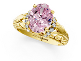 Yellow gold Fancy Pink Oval  Solitaire Filigree Engagement Ring with Halo and Prong Setting_52