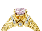 Yellow gold Fancy Pink Oval  Solitaire Filigree Engagement Ring with Halo and Prong Setting_55