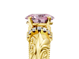 Yellow gold Fancy Pink Oval  Solitaire Filigree Engagement Ring with Halo and Prong Setting_56