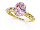 Yellow gold Fancy Pink Oval  Solitaire Floral Milgrain Engagement Ring_55