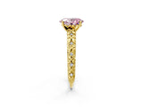 Yellow gold Fancy Pink Oval  Solitaire Floral Milgrain Engagement Ring_56