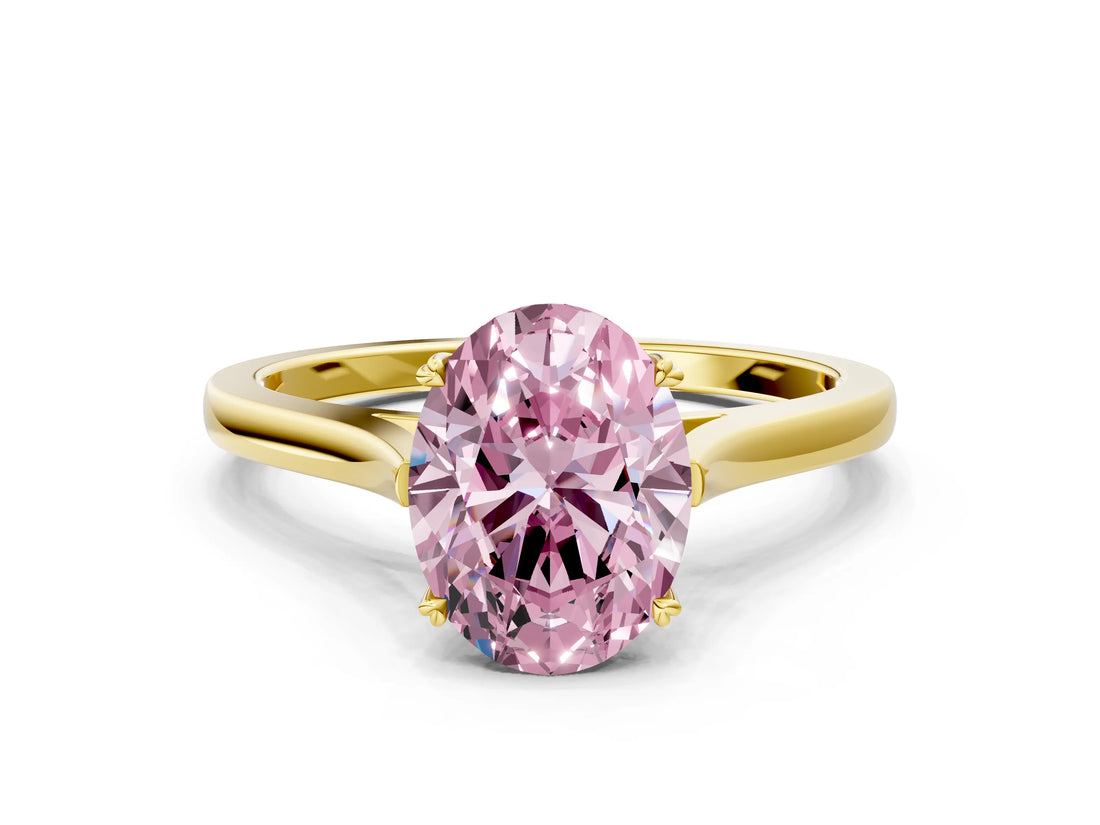 Yellow gold Fancy Pink Oval  Solitaire Heart Prong Engagement Ring with Tapered Band_55