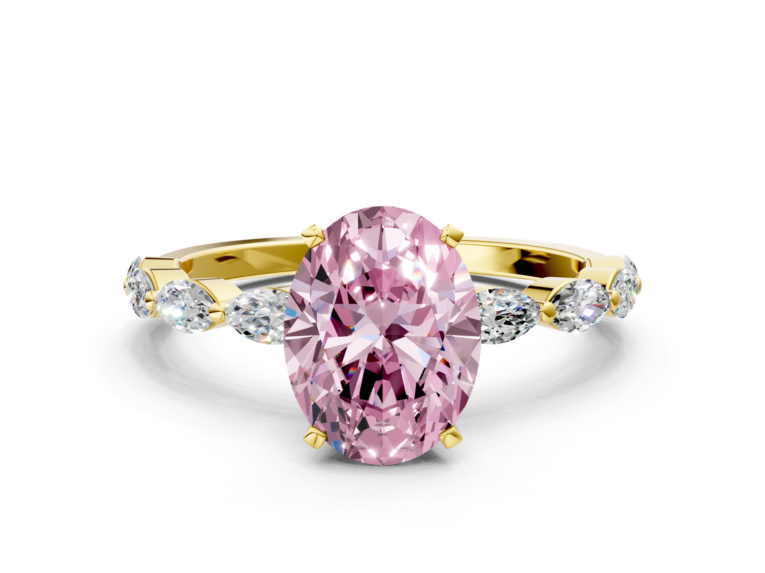 Yellow gold Fancy Pink Oval  Solitaire Marquise Side Stone Prong Setting Ring_44