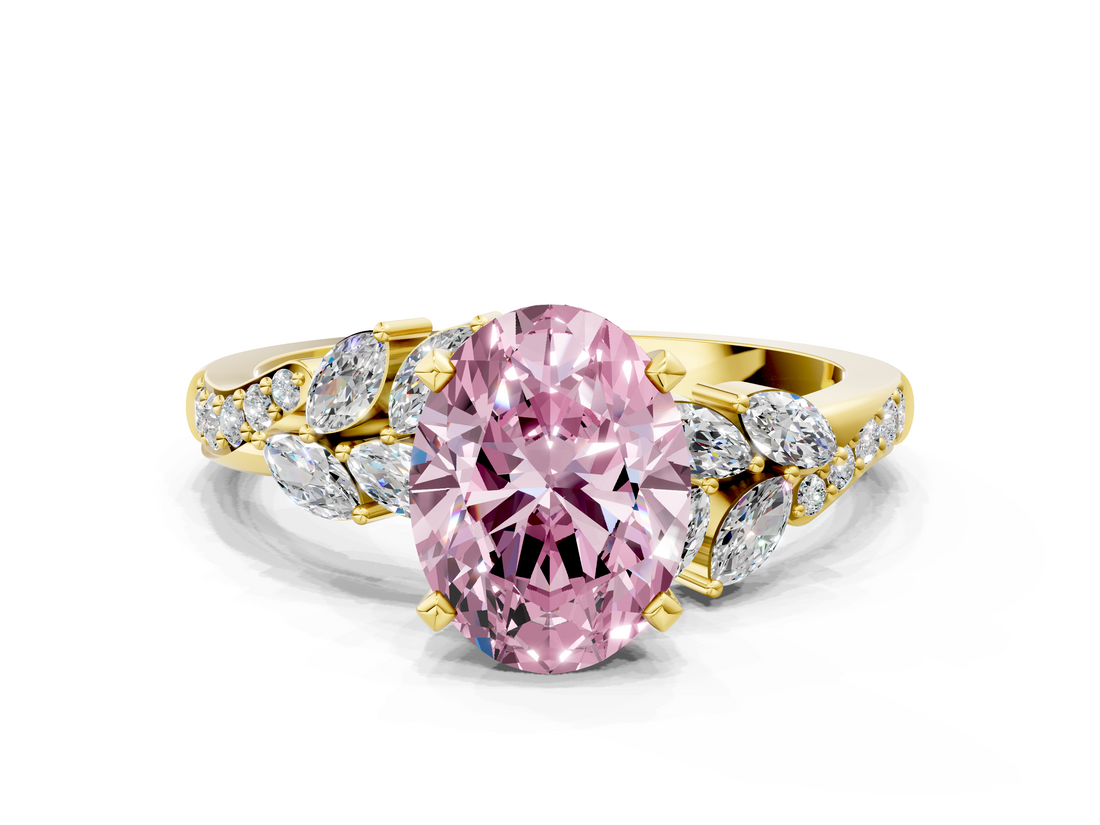 Yellow gold Fancy Pink Oval  Solitaire Marquise Twist Band with Six-Prong Setting_76