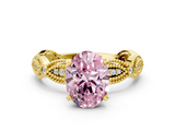 Yellow gold Fancy Pink Oval  Solitaire Milgrain Diamond Engagement Ring with Bezel and Marquise Band_165