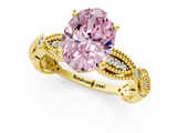 Yellow gold Fancy Pink Oval  Solitaire Milgrain Diamond Engagement Ring with Bezel and Marquise Band_166