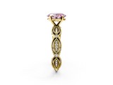 Yellow gold Fancy Pink Oval  Solitaire Milgrain Diamond Engagement Ring with Bezel and Marquise Band_167